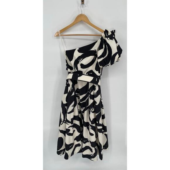 Rebecca Vallance Black White Pompidou One Shoulder Midi Dress size US 6 AUS 10 - Picture 10 of 15